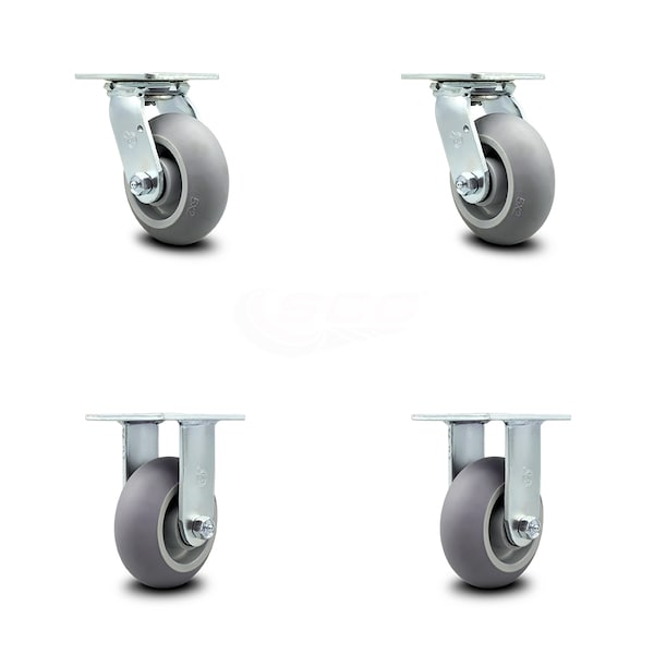 5 Inch Thermoplastic Rubber Caster Set with Roller Bearings 2 Swivel 2 Rigid SCC